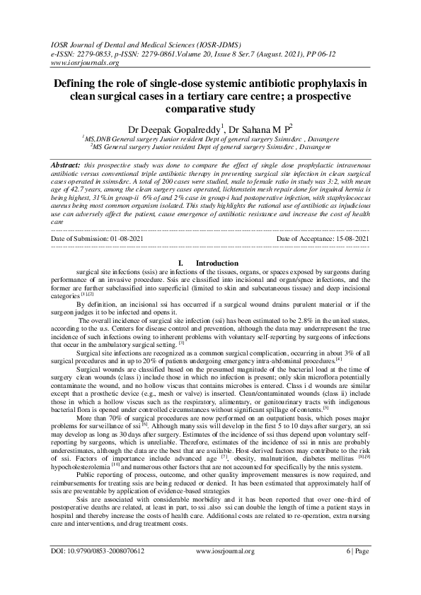 (PDF) Defining the role of single-dose systemic antibiotic prophylaxis ...