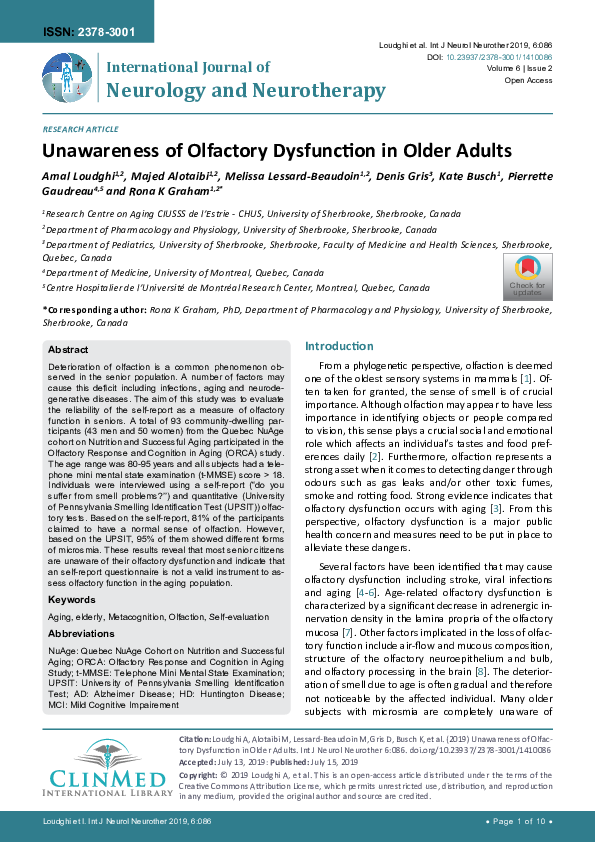 (PDF) Unawareness of Olfactory Dysfunction in Older Adults