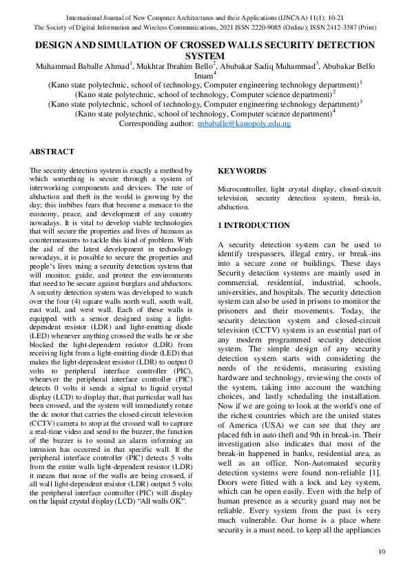 (PDF) DESIGN AND SIMULATION OF CROSSED WALLS SECURITY DETECTION