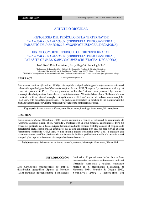 (PDF) Histologia del pedículo de la ¿externa? de briarosaccus callosus ...