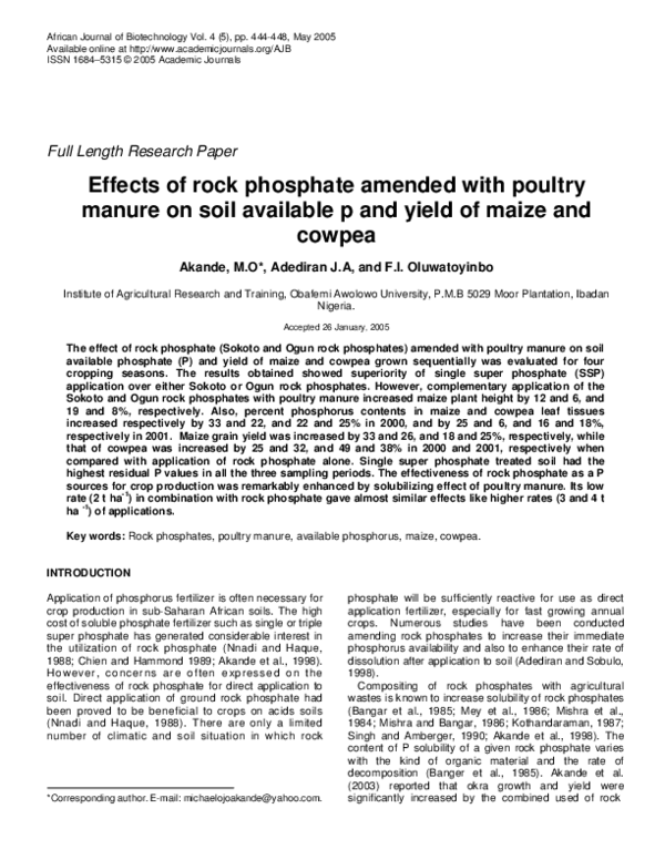 (PDF) Effects of rock phosphate amended with poultry manure on soil ...