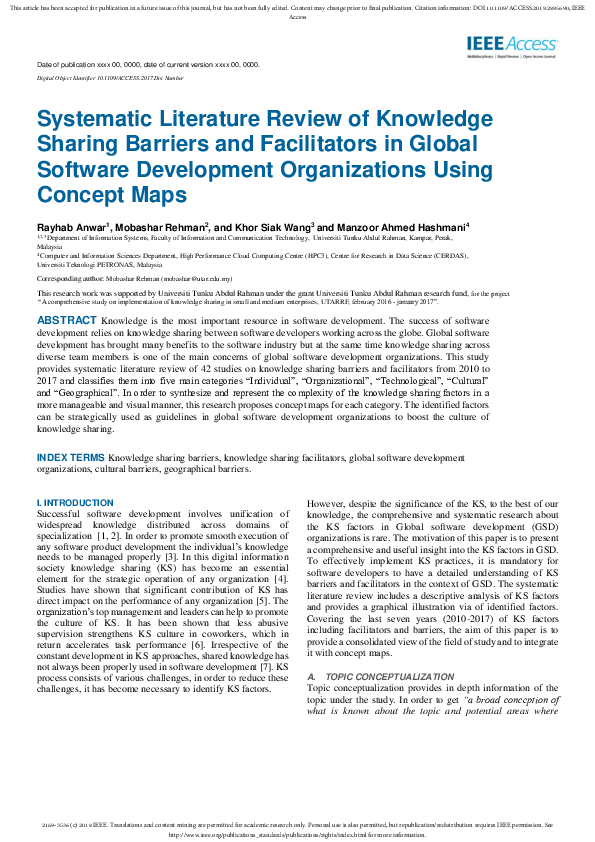 (PDF) Systematic Literature Review of Knowledge Sharing Barriers and ...