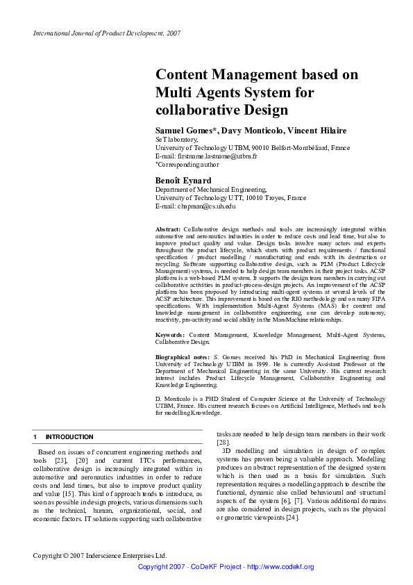 (PDF) Content Management based on Multi Agents System for collaborative ...
