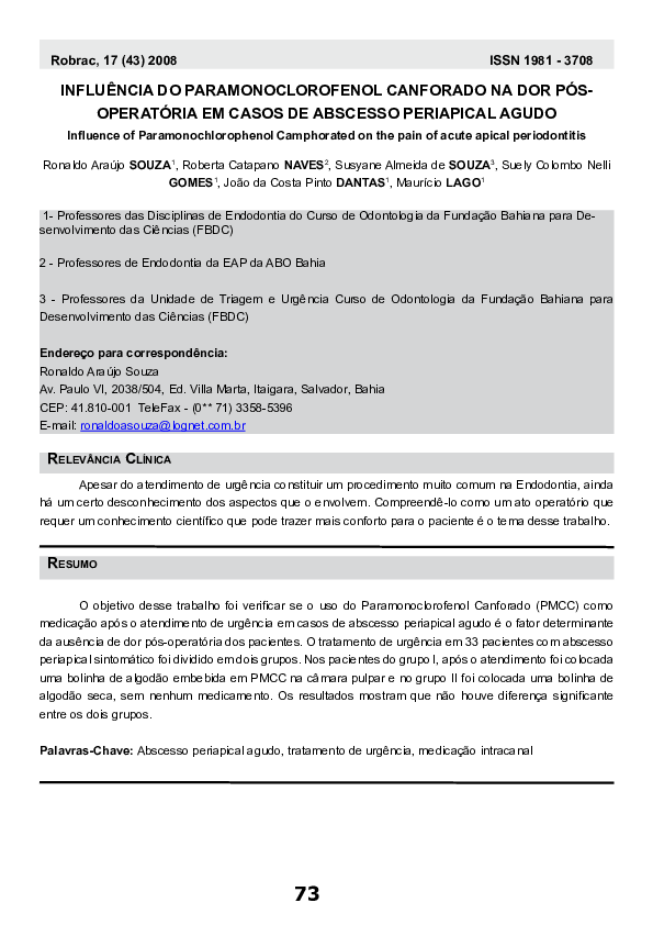 (PDF) Influência do paramonoclorofenol canforado na dor pósoperatória ...