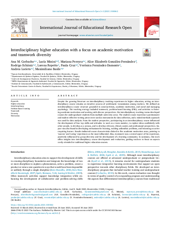 (PDF) Interdisciplinary higher education with a focus on academic ...
