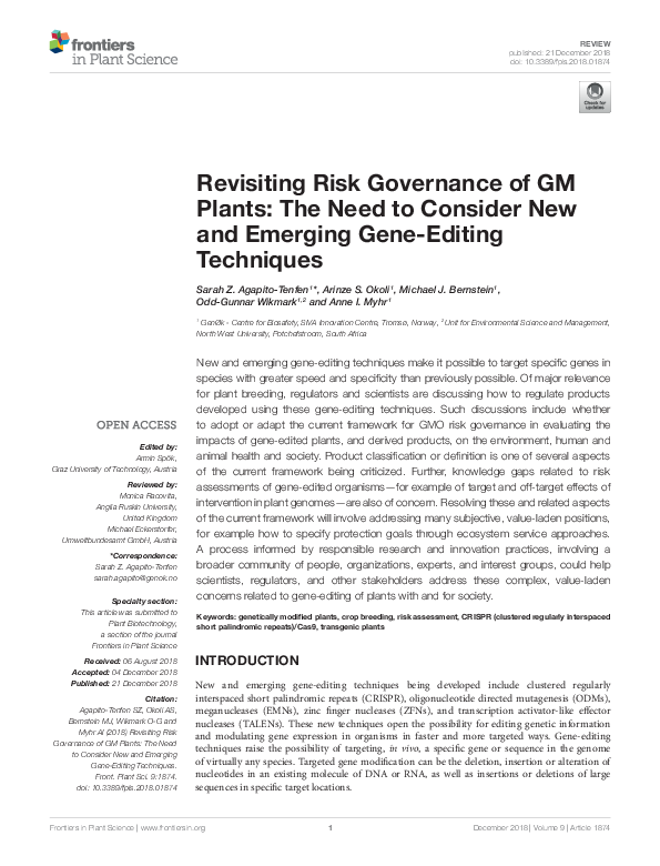 (PDF) Revisiting Risk Governance of GM Plants: The Need to Consider New ...