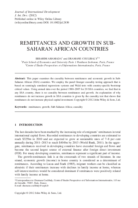 (PDF) Remittances and Growth in Sub-Saharan African Countries: Evidence ...