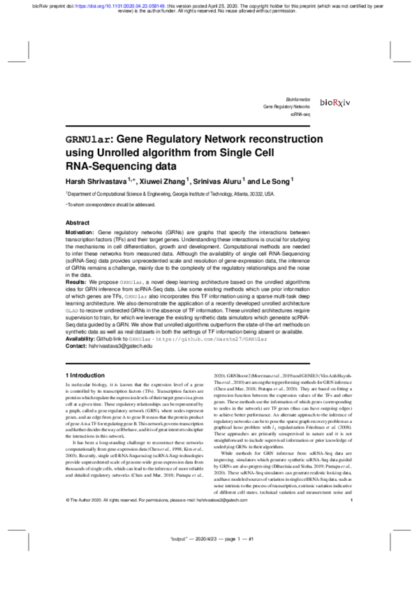 (PDF) GRNUlar: Gene Regulatory Network reconstruction using Unrolled ...