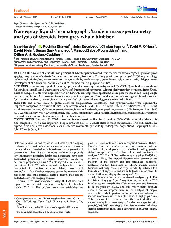 (PDF) Nano-LC-MS/MS analysis of steroids from gray whale blubber