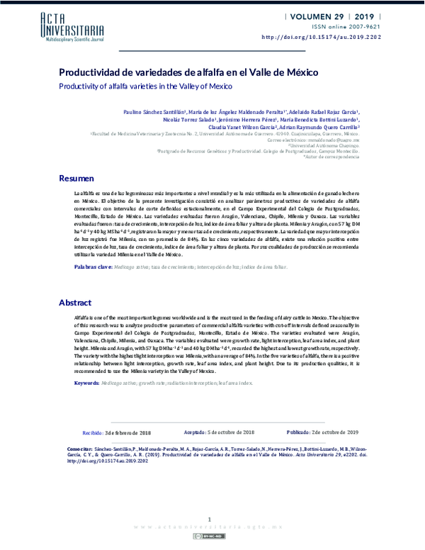 (PDF) Productividad de variedades de alfalfa en el Valle de México