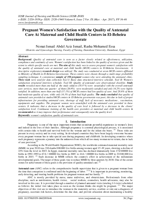 (PDF) Pregnant Women's Satisfaction with the Quality of Antenatal Care ...
