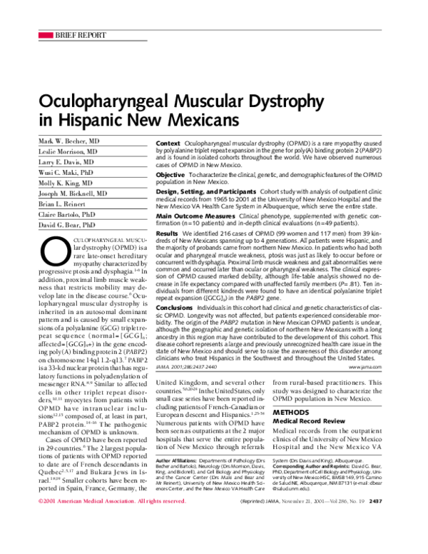 (PDF) Oculopharyngeal Muscular Dystrophy in Hispanic New Mexicans