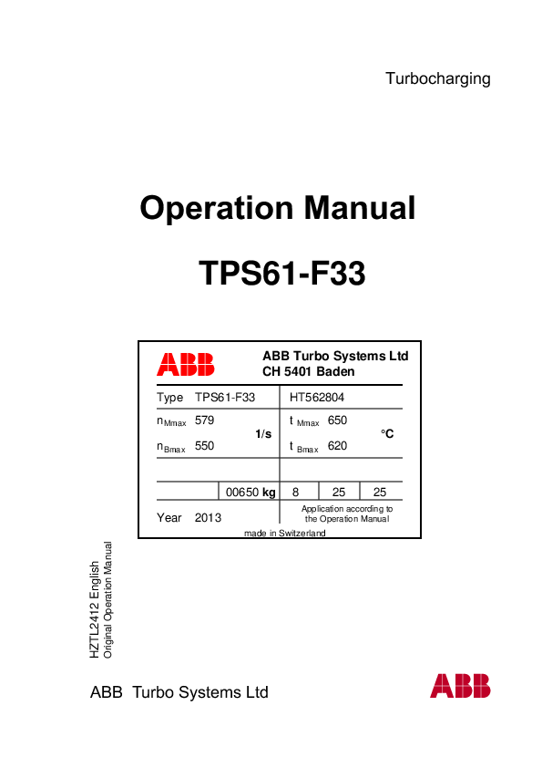 (PDF) ABB Turbo Charger TPS61 Operation Manual Parts List Ruel Malaay