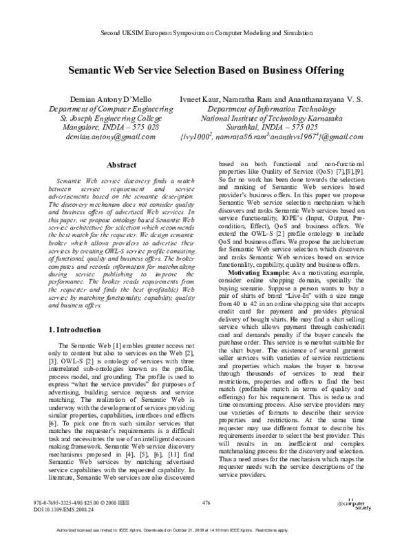 (PDF) Semantic Web Service Selection Based on Business Offering