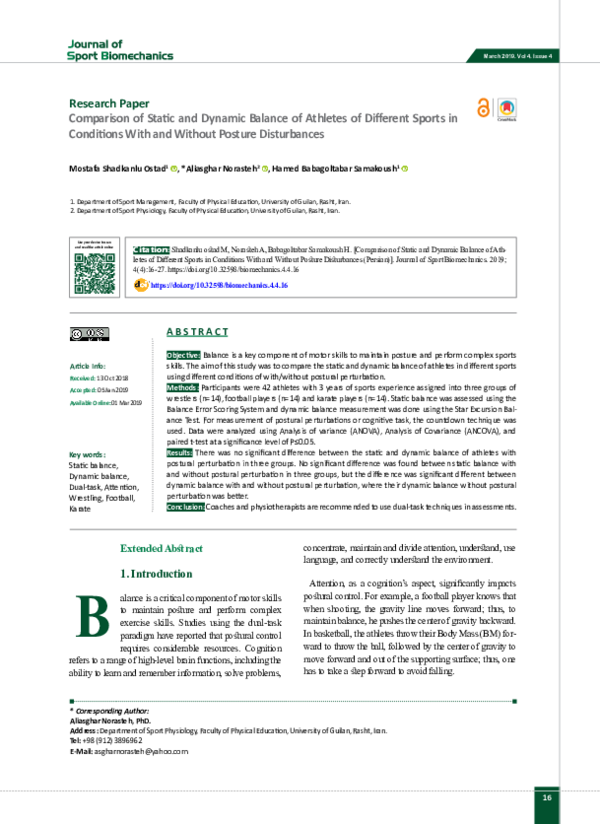 (PDF) Comparison of Static and Dynamic Balance of Athletes of Different ...