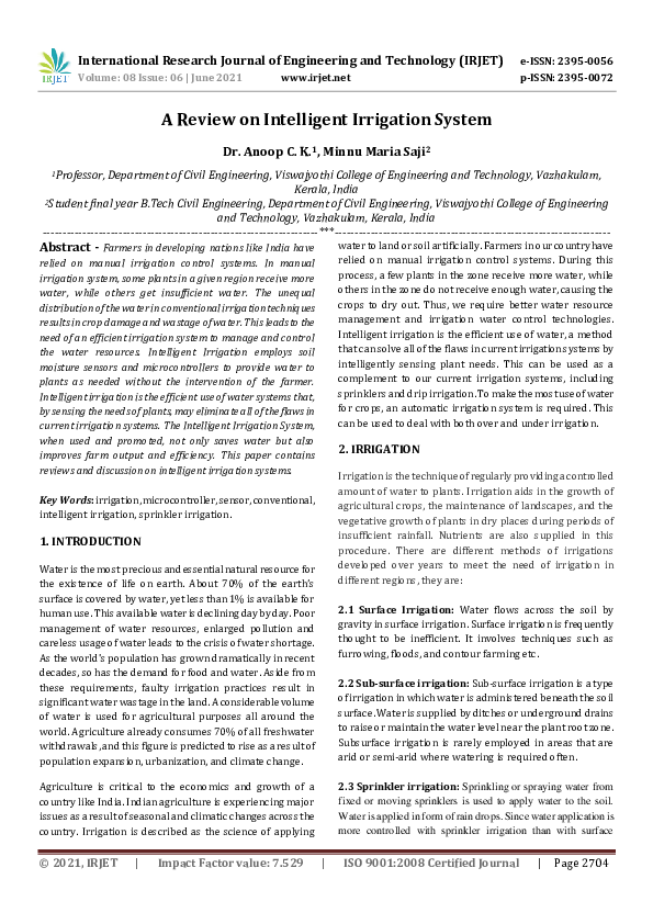 (PDF) IRJET- A Review on Intelligent Irrigation System