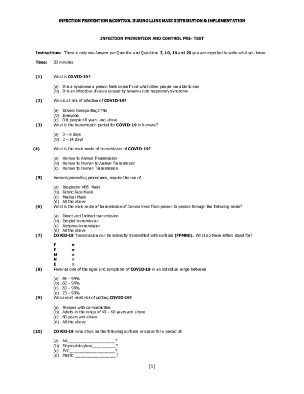 (PDF) Infection Prevention and Control Post Test Emmanuel Hakwia Kooma Academia.edu