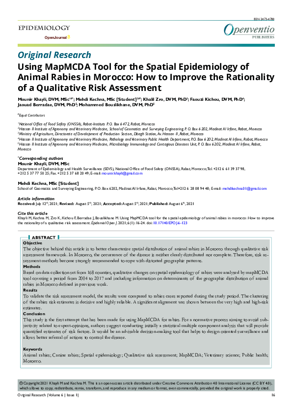(PDF) Using MapMCDA Tool for the Spatial Epidemiology of Animal Rabies ...