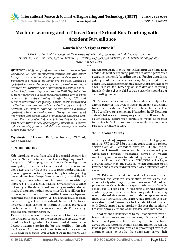 (PDF) IRJET- Machine Learning and IoT based Smart School Bus Tracking ...