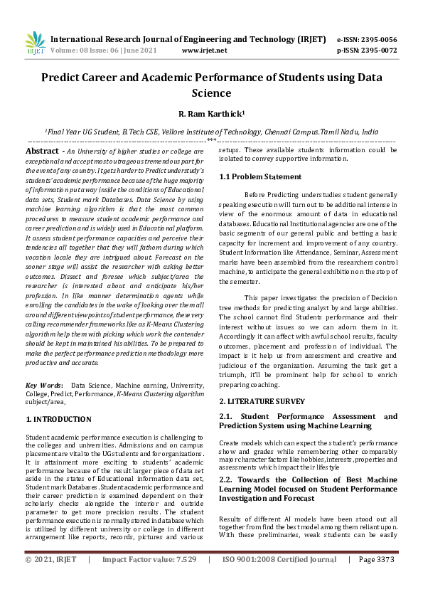 (PDF) IRJET- Predict Career and Academic Performance of Students using ...