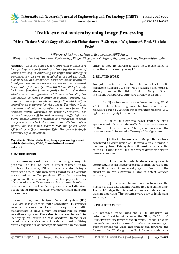 (PDF) IRJET- Traffic control system by using Image Processing