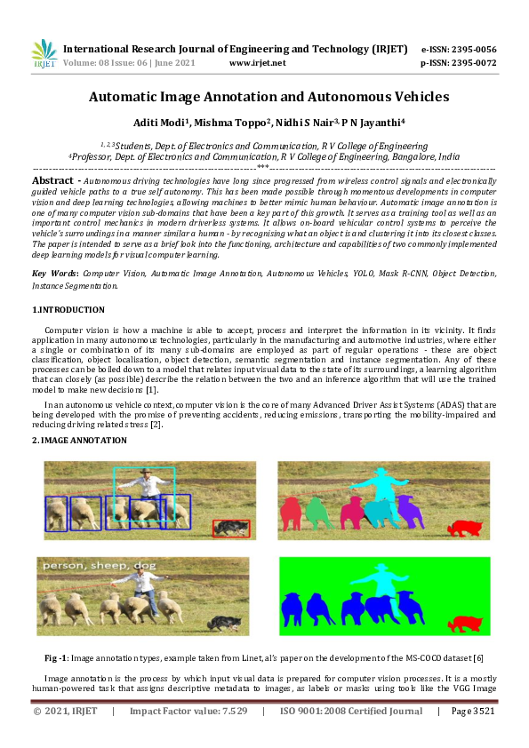(PDF) IRJET- Automatic Image Annotation and Autonomous Vehicles