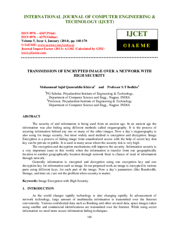 (PDF) TRANSMISSION OF ENCRYPTED IMAGE OVER A NETWORK WITH HIGH SECURITY