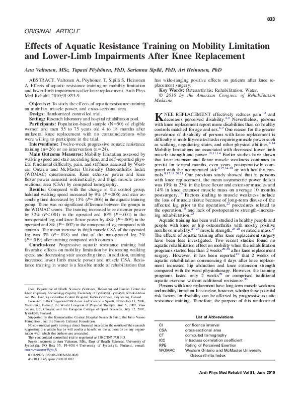 (PDF) Effects of Aquatic Resistance Training on Mobility Limitation and ...
