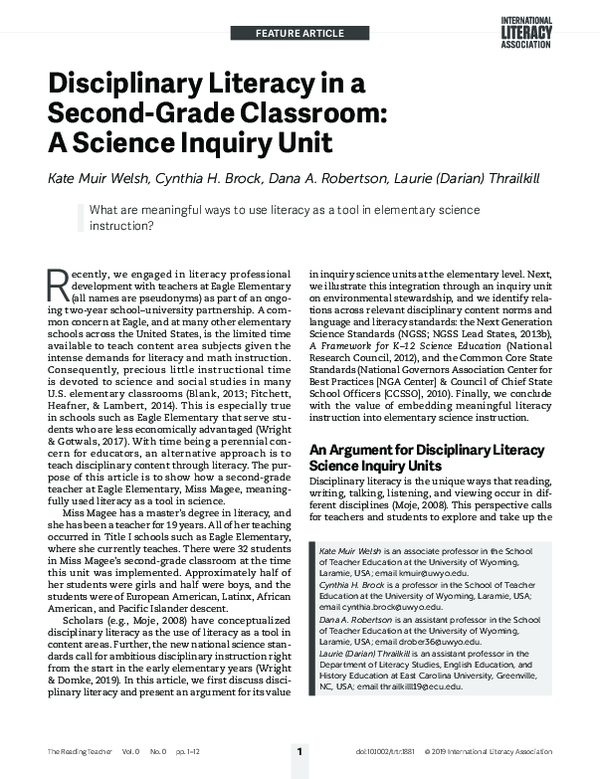(PDF) Disciplinary Literacy in a Second-Grade Classroom: A Science ...