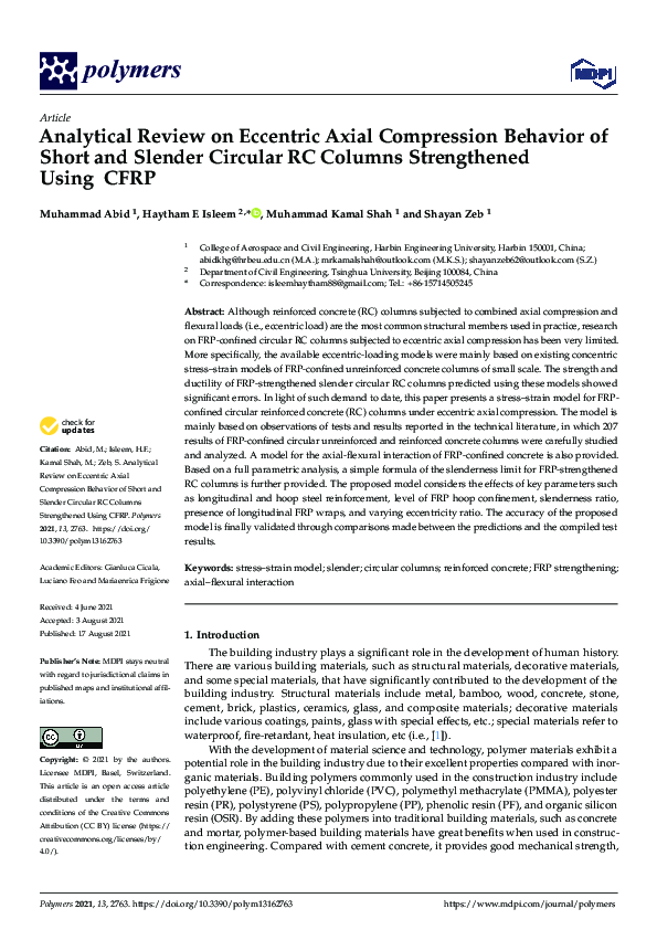 (PDF) Analytical Review on Eccentric Axial Compression Behavior of ...