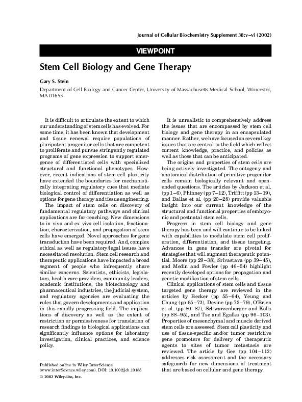 (PDF) Stem cell biology and gene therapy