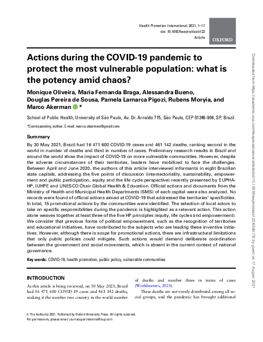 (PDF) Actions during the COVID-19 pandemic to protect the most ...