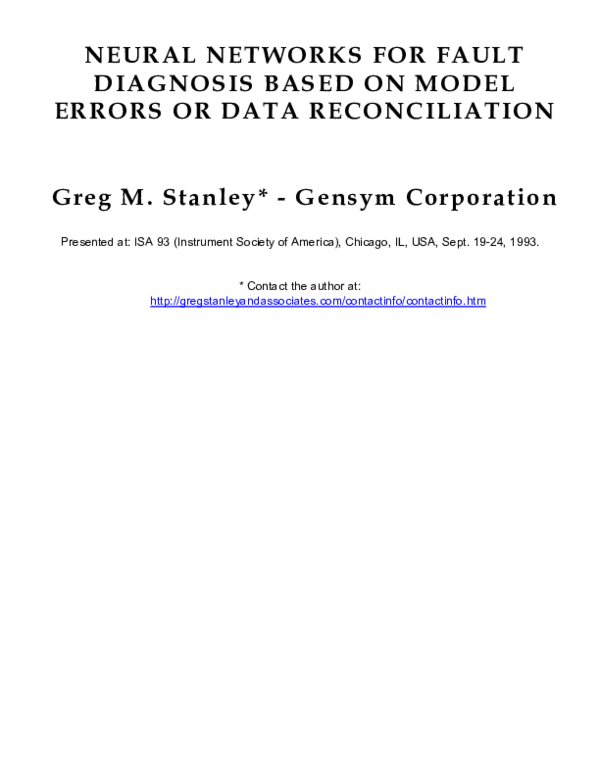 (PDF) Neural networks for fault diagnosis based on model errors or data ...
