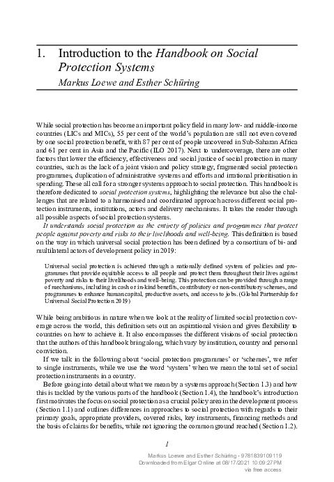 (PDF) Introduction to the Handbook on Social Protection Systems