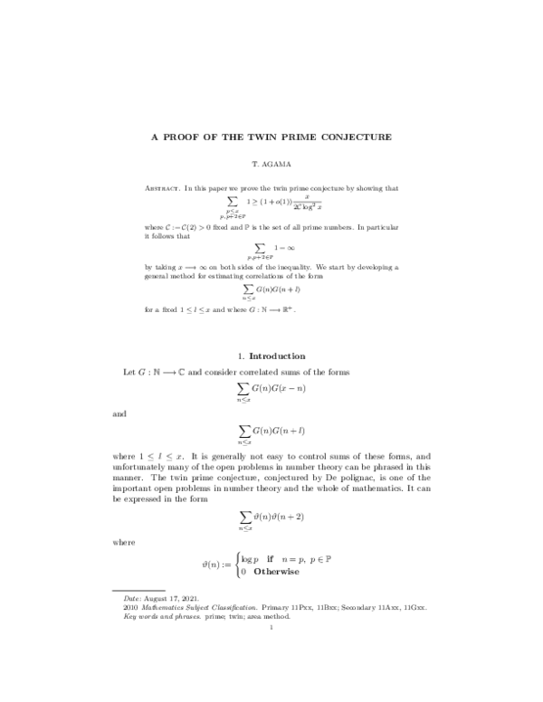 (PDF) A PROOF OF TWIN PRIME CONJECTURE