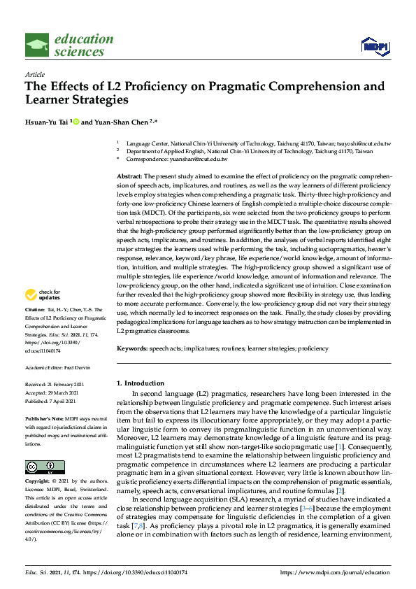 (PDF) The Effects of L2 Proficiency on Pragmatic Comprehension and ...