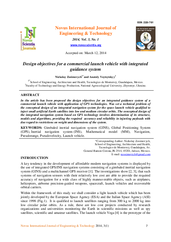 (PDF) Design objectives for a commercial launch vehiclewith ...