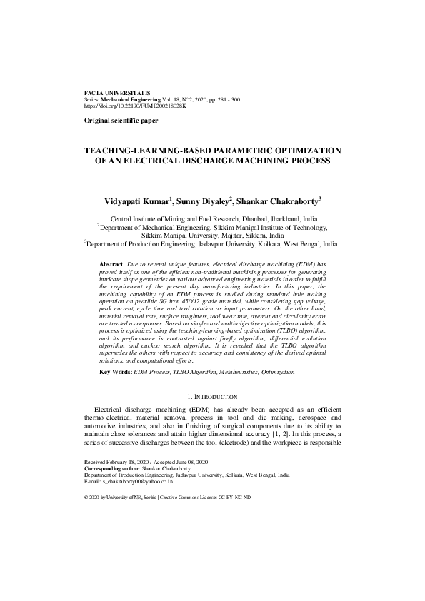 (PDF) Teaching-Learning-Based Parametric Optimization of an Electrical ...