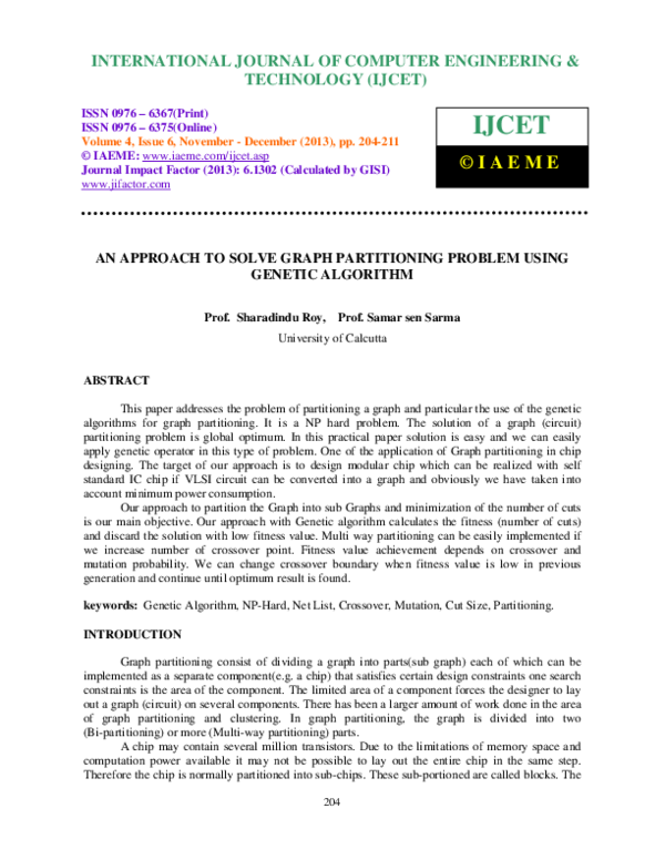(PDF) AN APPROACH TO SOLVE GRAPH PARTITIONING PROBLEM USING GENETIC ...