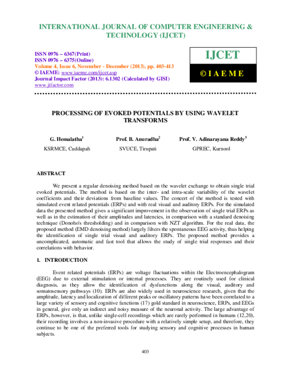 (PDF) PROCESSING OF EVOKED POTENTIALS BY USING WAVELET TRANSFORMS