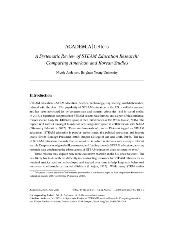 (PDF) A Systematic Review of STEAM Education Research: Comparing ...