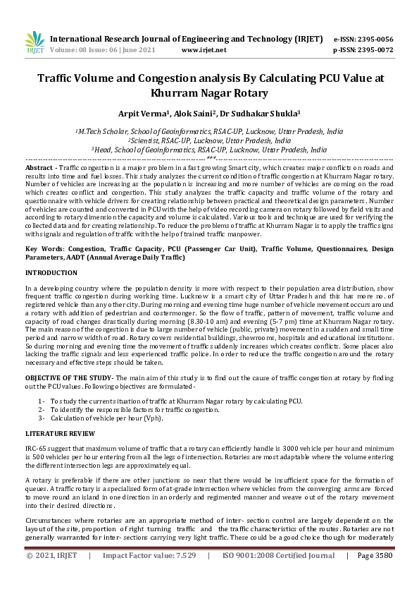 (PDF) IRJET- Traffic Volume and Congestion analysis By Calculating PCU ...