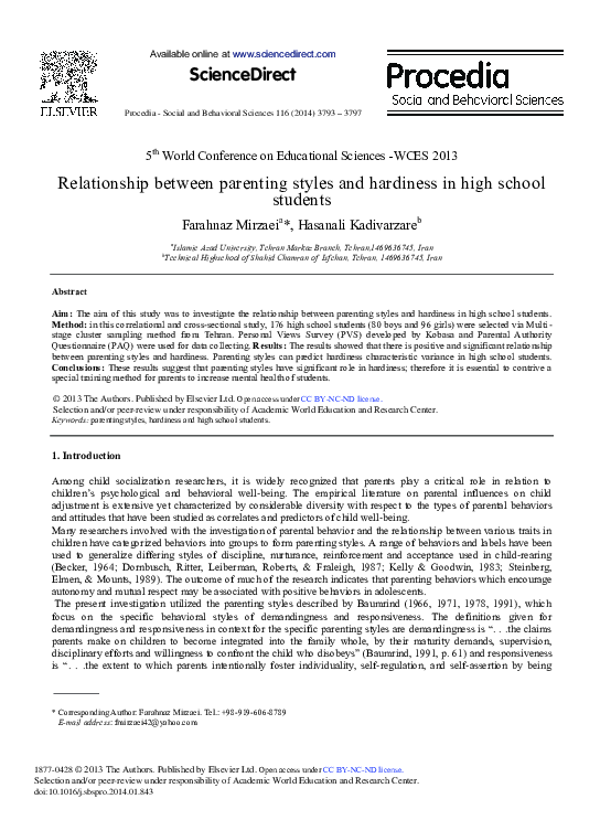 (PDF) Relationship between parenting styles and hardiness in high ...