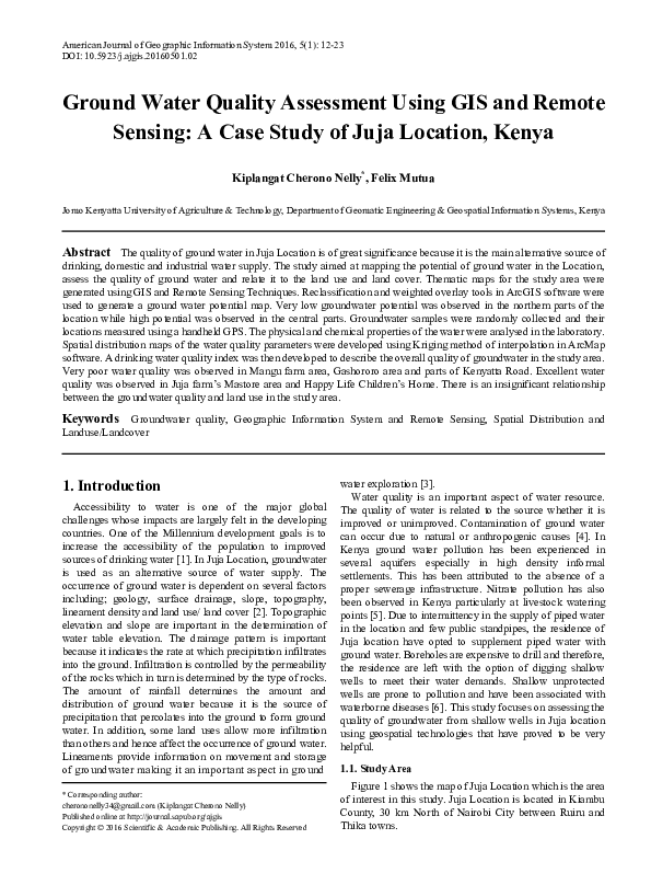 (PDF) Ground Water Quality Assessment Using GIS and Remote Sensing: A ...