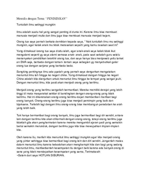 BAHASA INDONESIA TEMA PENDIDKAN