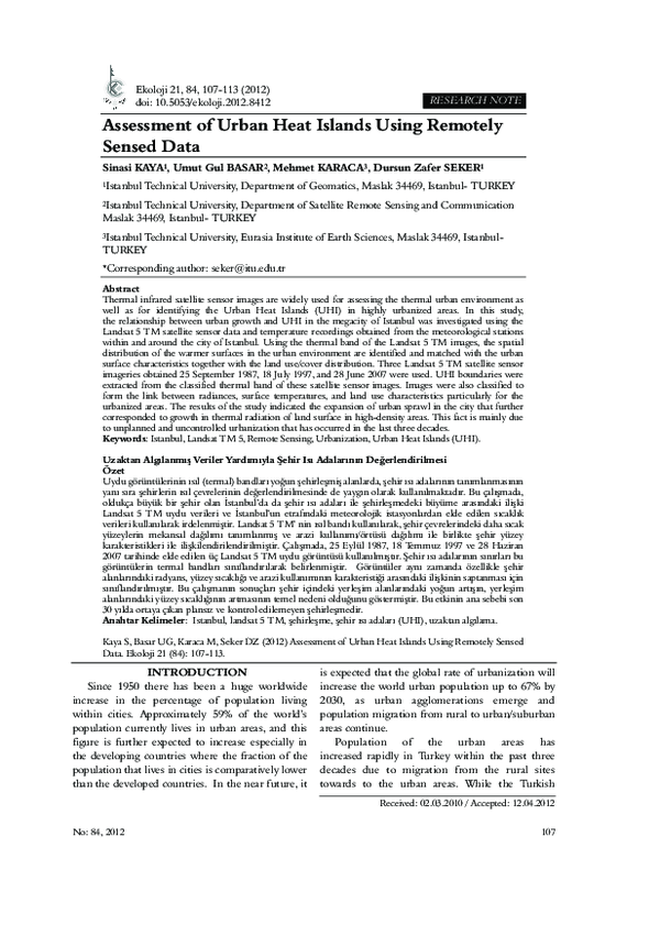 (PDF) Assessment of Urban Heat Islands Using Remotely Sensed Data