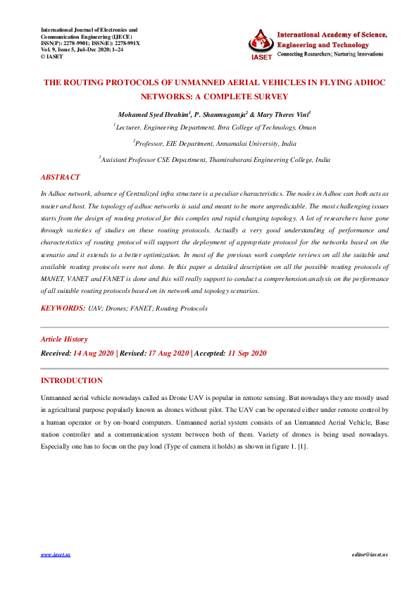 (PDF) THE ROUTING PROTOCOLS OF UNMANNED AERIAL VEHICLES IN FLYING ADHOC ...