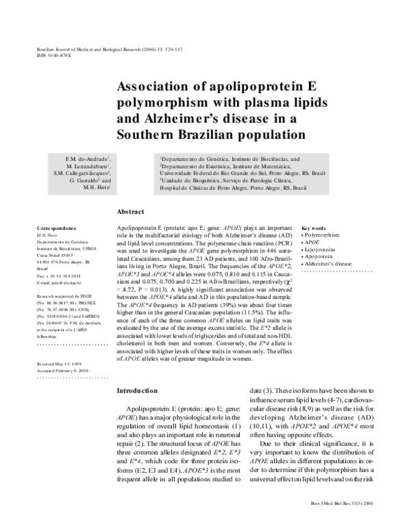 (PDF) Association of apolipoprotein E polymorphism to clinical ...
