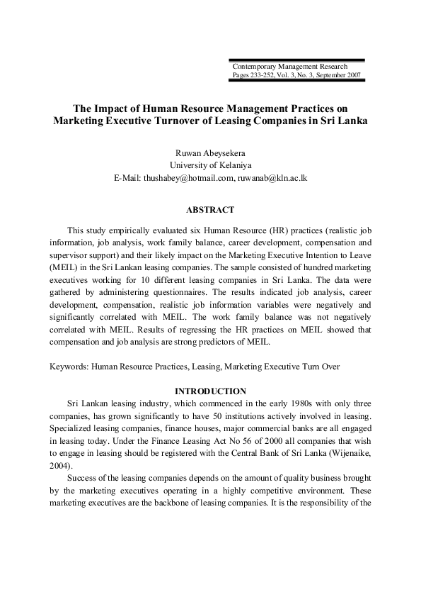 (PDF) The Impact of Human Resource Management Practices on Marketing ...