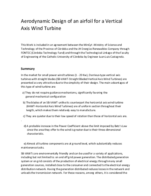 (PDF) Aerodynamic Design of an airfoil for a Vertical Axis Wind Turbine
